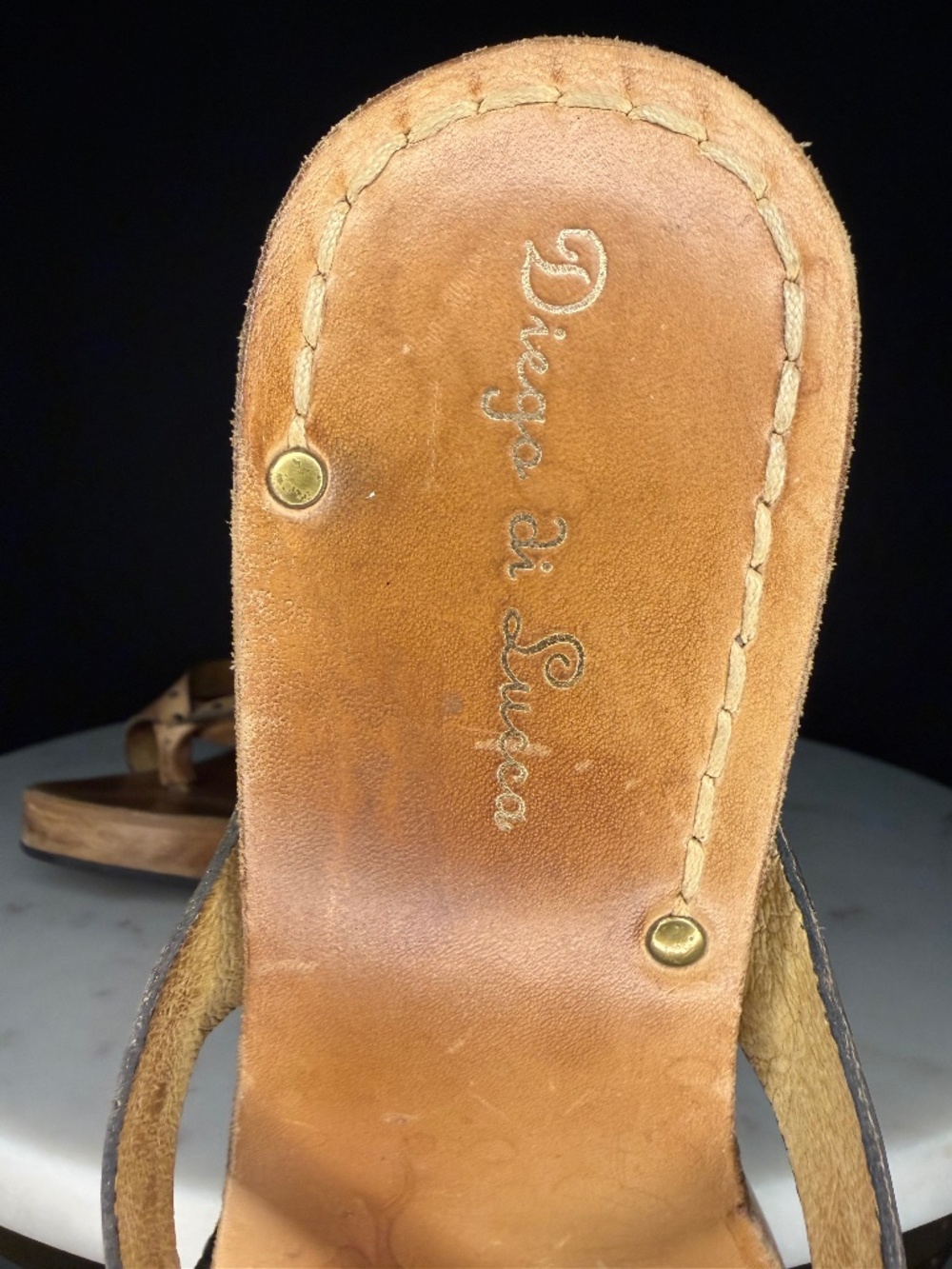 VINTAGE Diego di Lucca Wooden Wedge Thong Sandals – Size 38